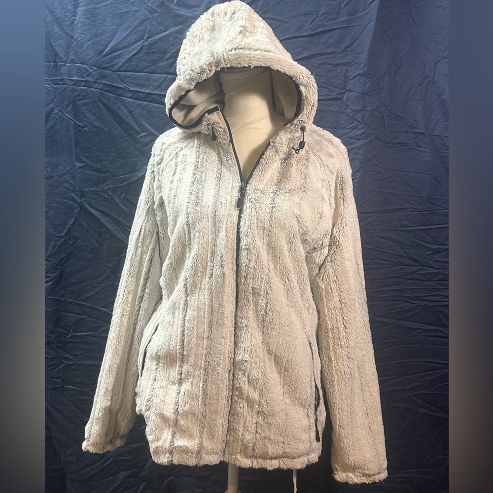New Balance Ivory Faux Fur Hooded Zip Jacket gently used size Large